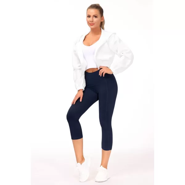THE GYM PEOPLE Thick High Waist Yoga Pants with Pockets Tummy Control Workout Running Yoga Leggings for WomenZcapris Navy Blue