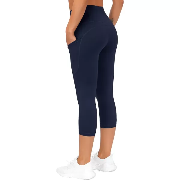 THE GYM PEOPLE Thick High Waist Yoga Pants with Pockets Tummy Control Workout Running Yoga Leggings for WomenZcapris Navy Blue