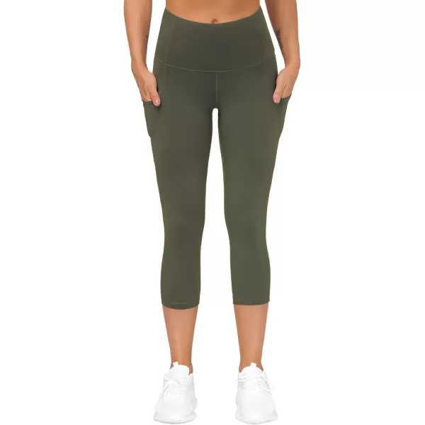 THE GYM PEOPLE Thick High Waist Yoga Pants with Pockets Tummy Control Workout Running Yoga Leggings for WomenZcapris Olive Green