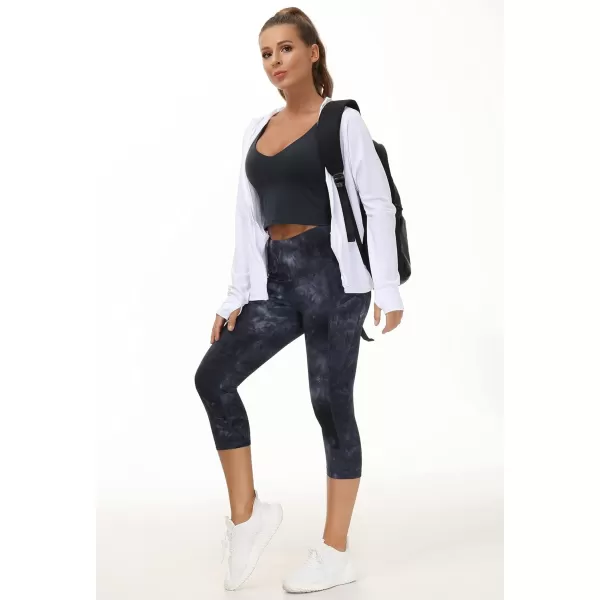 THE GYM PEOPLE Thick High Waist Yoga Pants with Pockets Tummy Control Workout Running Yoga Leggings for WomenZcapris Tie Dye Black Grey