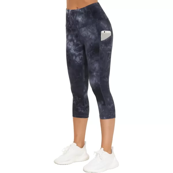 THE GYM PEOPLE Thick High Waist Yoga Pants with Pockets Tummy Control Workout Running Yoga Leggings for WomenZcapris Tie Dye Black Grey