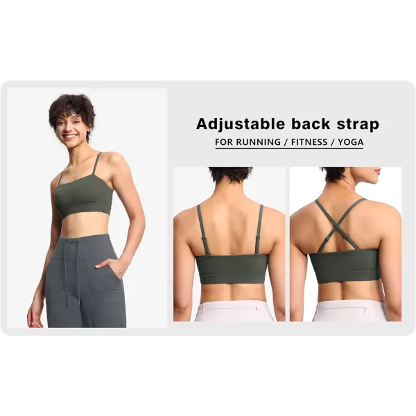 THE GYM PEOPLE Womens Adjustable Spaghetti Strap Sports Bras Wirefree Workout Tops with Removable PaddedBean Brown
