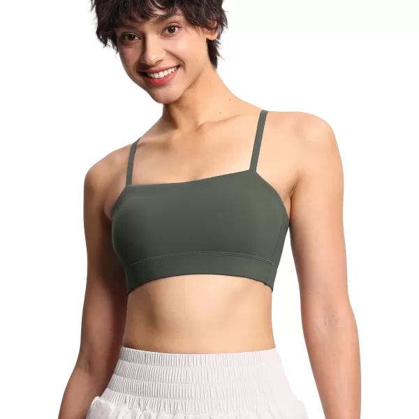 THE GYM PEOPLE Womens Adjustable Spaghetti Strap Sports Bras Wirefree Workout Tops with Removable PaddedBean Brown
