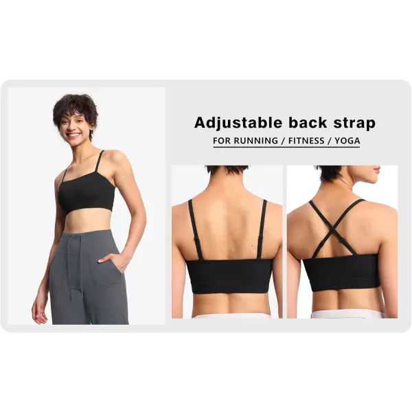 THE GYM PEOPLE Womens Adjustable Spaghetti Strap Sports Bras Wirefree Workout Tops with Removable PaddedBlack