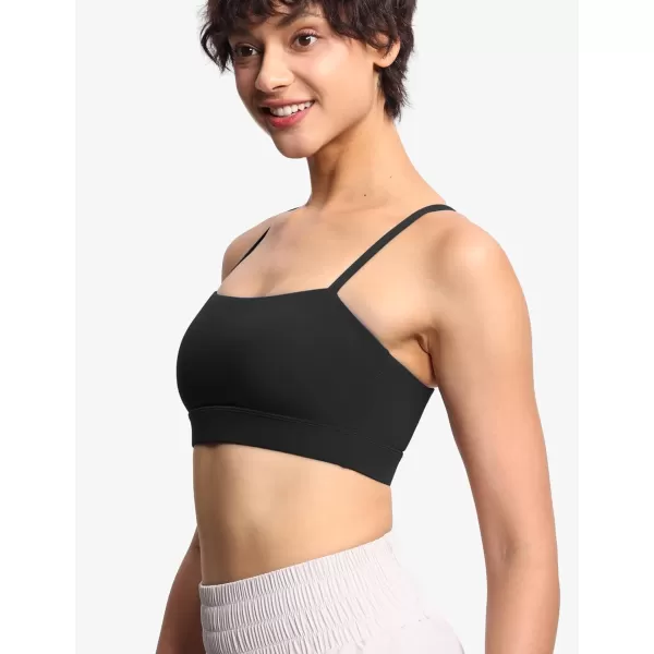 THE GYM PEOPLE Womens Adjustable Spaghetti Strap Sports Bras Wirefree Workout Tops with Removable PaddedBlack