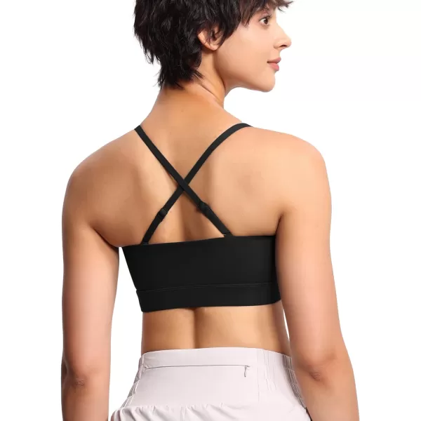 THE GYM PEOPLE Womens Adjustable Spaghetti Strap Sports Bras Wirefree Workout Tops with Removable PaddedBlack