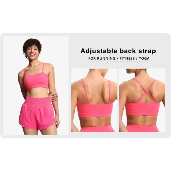 THE GYM PEOPLE Womens Adjustable Spaghetti Strap Sports Bras Wirefree Workout Tops with Removable PaddedBright Pink