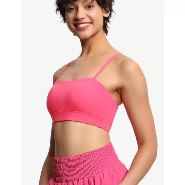 THE GYM PEOPLE Womens Adjustable Spaghetti Strap Sports Bras Wirefree Workout Tops with Removable PaddedBright Pink