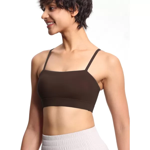 THE GYM PEOPLE Womens Adjustable Spaghetti Strap Sports Bras Wirefree Workout Tops with Removable PaddedBrown