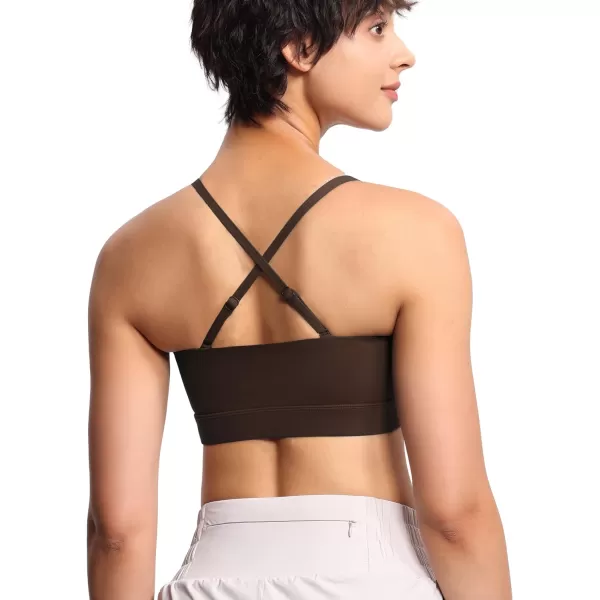 THE GYM PEOPLE Womens Adjustable Spaghetti Strap Sports Bras Wirefree Workout Tops with Removable PaddedBrown