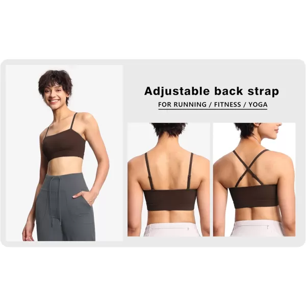 THE GYM PEOPLE Womens Adjustable Spaghetti Strap Sports Bras Wirefree Workout Tops with Removable PaddedBrown