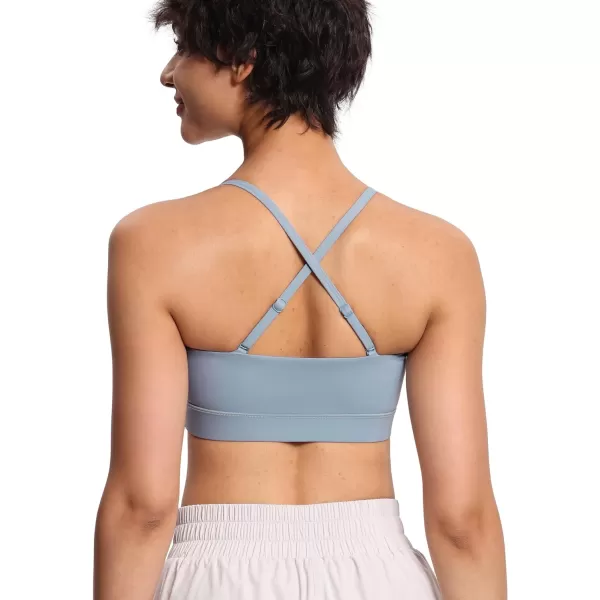 THE GYM PEOPLE Womens Adjustable Spaghetti Strap Sports Bras Wirefree Workout Tops with Removable PaddedDenim Blue