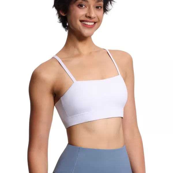 THE GYM PEOPLE Womens Adjustable Spaghetti Strap Sports Bras Wirefree Workout Tops with Removable PaddedWhite