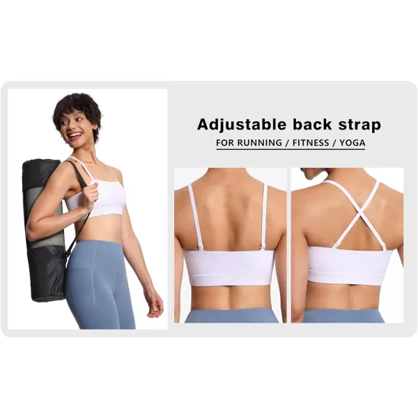 THE GYM PEOPLE Womens Adjustable Spaghetti Strap Sports Bras Wirefree Workout Tops with Removable PaddedWhite