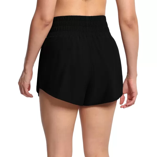 THE GYM PEOPLE Womens Athletic Shorts Elastic Waisted Quick Dry Ruffle Tennis Workout Skorts with Mesh Liner Zip PocketsBlack