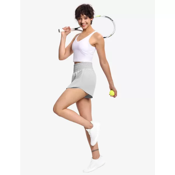 THE GYM PEOPLE Womens Athletic Shorts Elastic Waisted Quick Dry Ruffle Tennis Workout Skorts with Mesh Liner Zip PocketsBright Grey