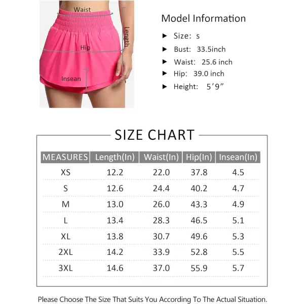 THE GYM PEOPLE Womens Athletic Shorts Elastic Waisted Quick Dry Ruffle Tennis Workout Skorts with Mesh Liner Zip PocketsBright Pink