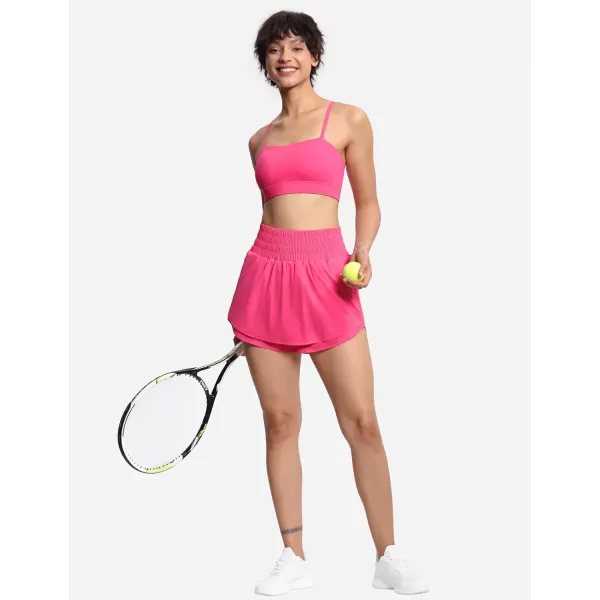 THE GYM PEOPLE Womens Athletic Shorts Elastic Waisted Quick Dry Ruffle Tennis Workout Skorts with Mesh Liner Zip PocketsBright Pink