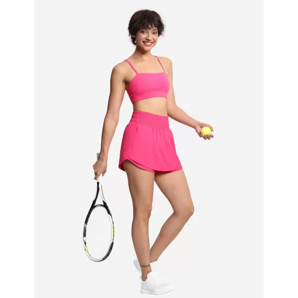 THE GYM PEOPLE Womens Athletic Shorts Elastic Waisted Quick Dry Ruffle Tennis Workout Skorts with Mesh Liner Zip PocketsBright Pink