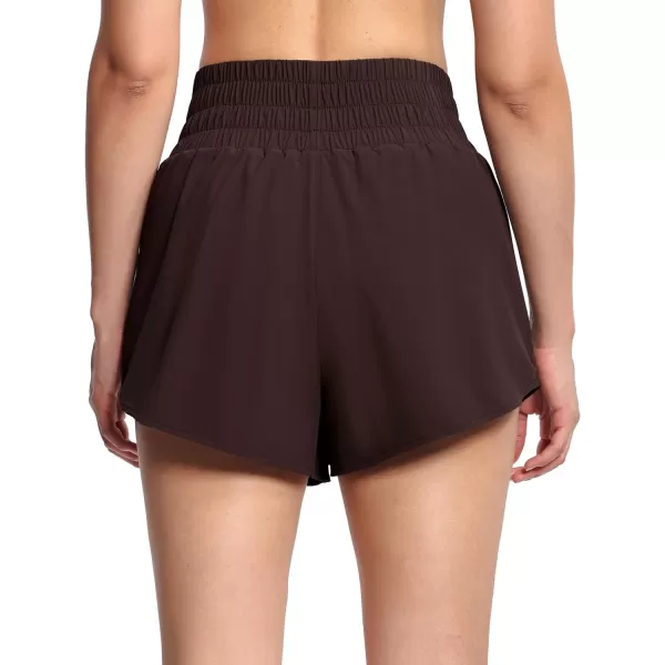 THE GYM PEOPLE Womens Athletic Shorts Elastic Waisted Quick Dry Ruffle Tennis Workout Skorts with Mesh Liner Zip PocketsBrown