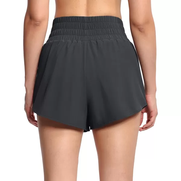 THE GYM PEOPLE Womens Athletic Shorts Elastic Waisted Quick Dry Ruffle Tennis Workout Skorts with Mesh Liner Zip PocketsDark Grey