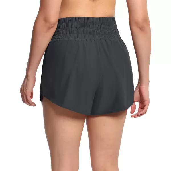 THE GYM PEOPLE Womens Athletic Shorts Elastic Waisted Quick Dry Ruffle Tennis Workout Skorts with Mesh Liner Zip PocketsDark Grey