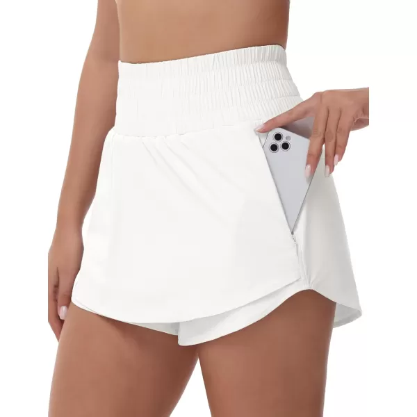 THE GYM PEOPLE Womens Athletic Shorts Elastic Waisted Quick Dry Ruffle Tennis Workout Skorts with Mesh Liner Zip PocketsWhite