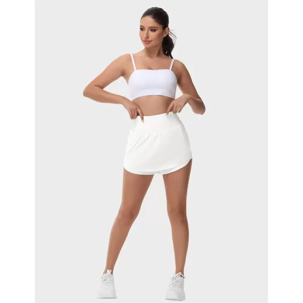 THE GYM PEOPLE Womens Athletic Shorts Elastic Waisted Quick Dry Ruffle Tennis Workout Skorts with Mesh Liner Zip PocketsWhite