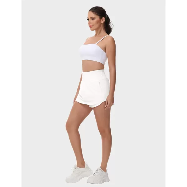 THE GYM PEOPLE Womens Athletic Shorts Elastic Waisted Quick Dry Ruffle Tennis Workout Skorts with Mesh Liner Zip PocketsWhite