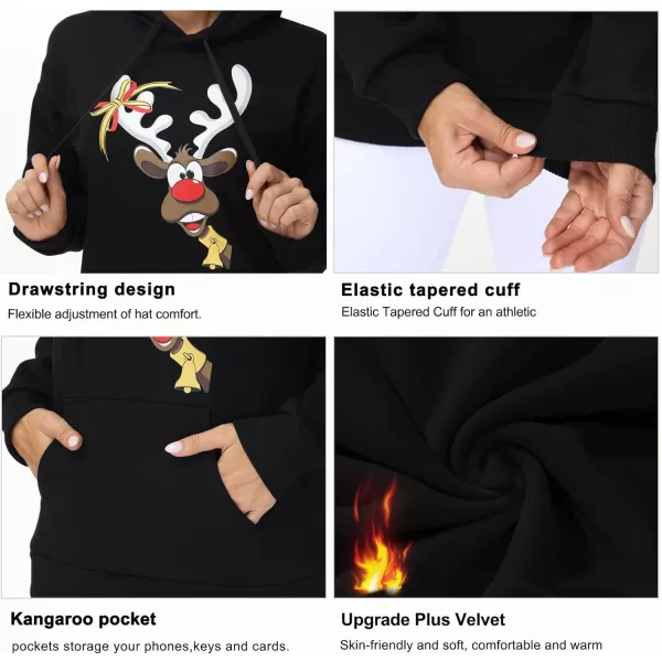 THE GYM PEOPLE Womens Basic Pullover Hoodie Loose fit Ultra Soft Fleece hooded Sweatshirt With PocketsElk Print Black