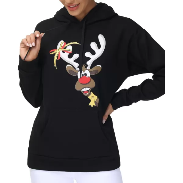 THE GYM PEOPLE Womens Basic Pullover Hoodie Loose fit Ultra Soft Fleece hooded Sweatshirt With PocketsElk Print Black
