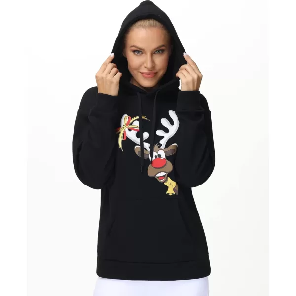 THE GYM PEOPLE Womens Basic Pullover Hoodie Loose fit Ultra Soft Fleece hooded Sweatshirt With PocketsElk Print Black