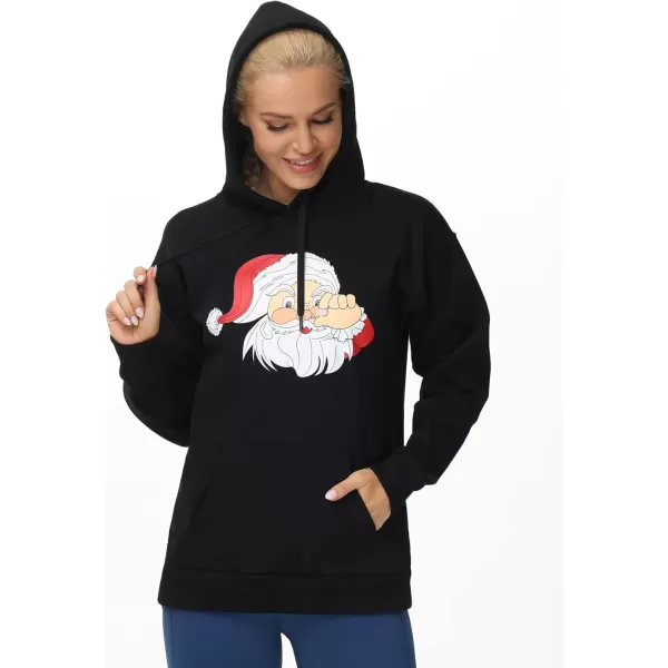 THE GYM PEOPLE Womens Basic Pullover Hoodie Loose fit Ultra Soft Fleece hooded Sweatshirt With PocketsSanta Print Black
