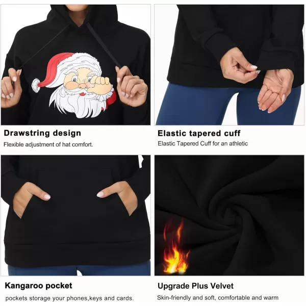 THE GYM PEOPLE Womens Basic Pullover Hoodie Loose fit Ultra Soft Fleece hooded Sweatshirt With PocketsSanta Print Black