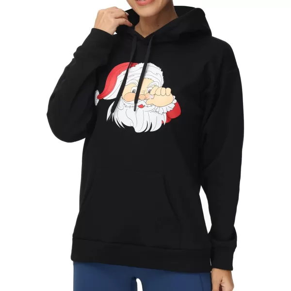 THE GYM PEOPLE Womens Basic Pullover Hoodie Loose fit Ultra Soft Fleece hooded Sweatshirt With PocketsSanta Print Black