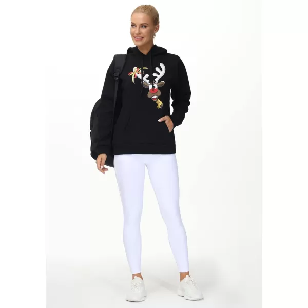 THE GYM PEOPLE Womens Basic Pullover Hoodie Loose fit Ultra Soft Fleece hooded Sweatshirt With PocketsSanta Print Black