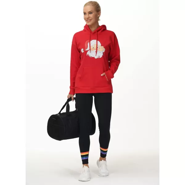 THE GYM PEOPLE Womens Basic Pullover Hoodie Loose fit Ultra Soft Fleece hooded Sweatshirt With PocketsSanta Print Red