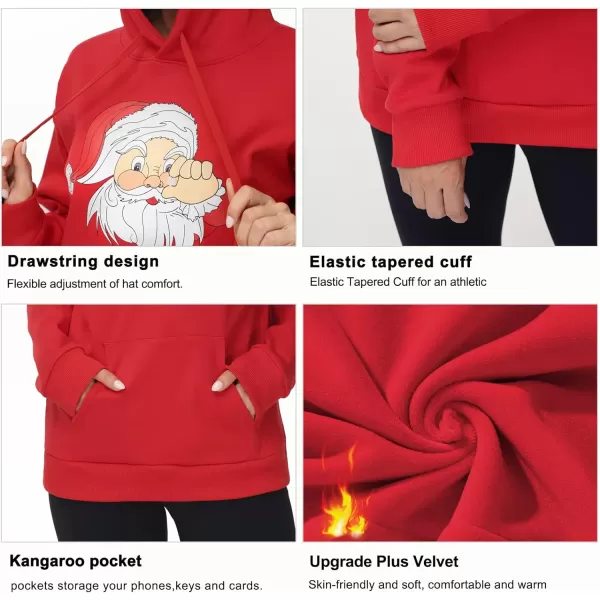 THE GYM PEOPLE Womens Basic Pullover Hoodie Loose fit Ultra Soft Fleece hooded Sweatshirt With PocketsSanta Print Red