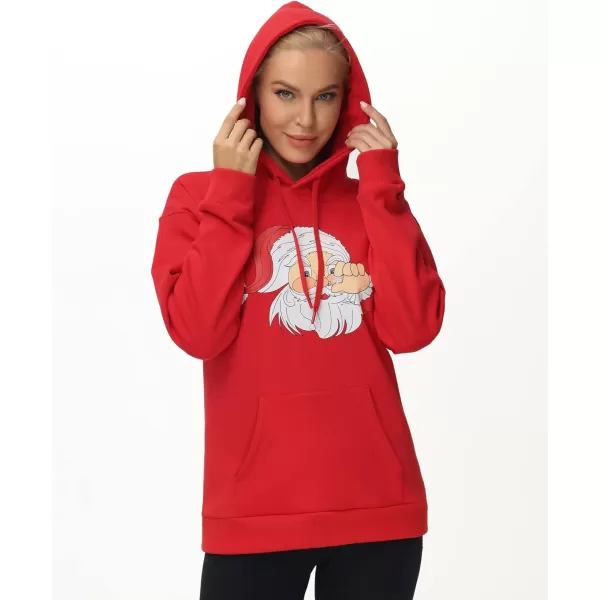 THE GYM PEOPLE Womens Basic Pullover Hoodie Loose fit Ultra Soft Fleece hooded Sweatshirt With PocketsSanta Print Red