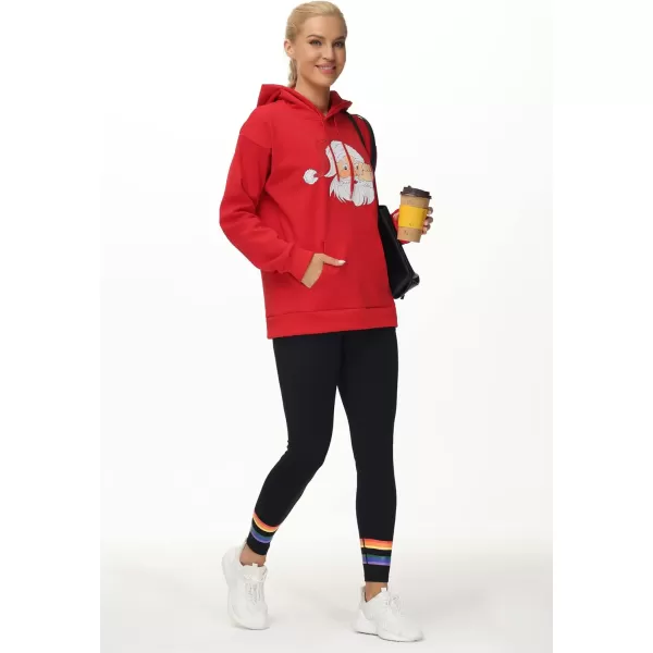 THE GYM PEOPLE Womens Basic Pullover Hoodie Loose fit Ultra Soft Fleece hooded Sweatshirt With PocketsSanta Print Red