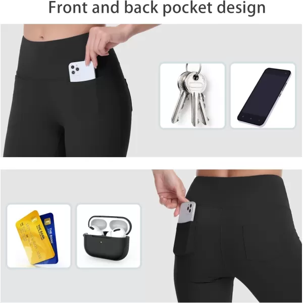 THE GYM PEOPLE Womens Casual Yoga Leggings High Waisted Tummy Control Workout Pants with 4 PocketsBlack