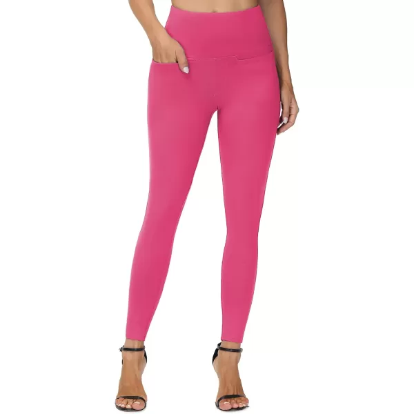 THE GYM PEOPLE Womens Casual Yoga Leggings High Waisted Tummy Control Workout Pants with 4 PocketsBright Pink