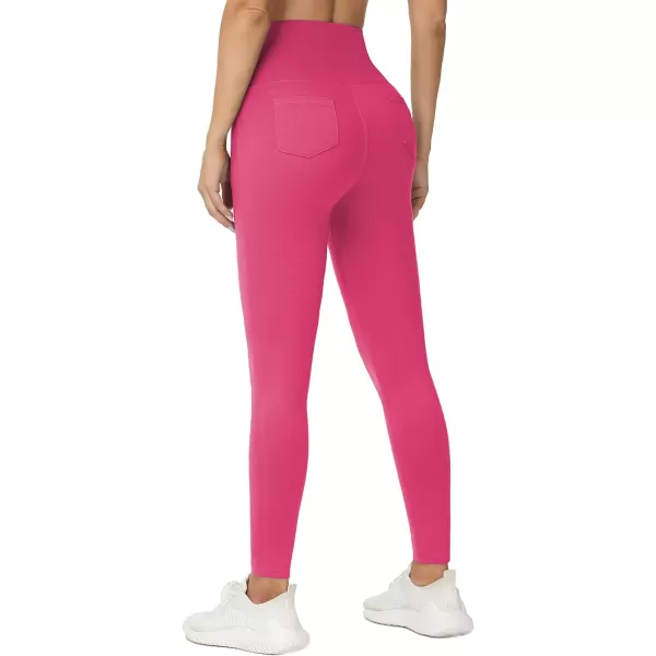 THE GYM PEOPLE Womens Casual Yoga Leggings High Waisted Tummy Control Workout Pants with 4 PocketsBright Pink
