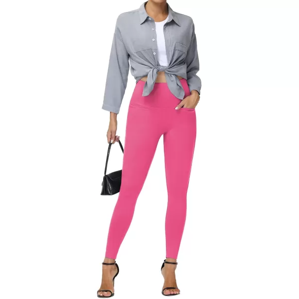 THE GYM PEOPLE Womens Casual Yoga Leggings High Waisted Tummy Control Workout Pants with 4 PocketsBright Pink
