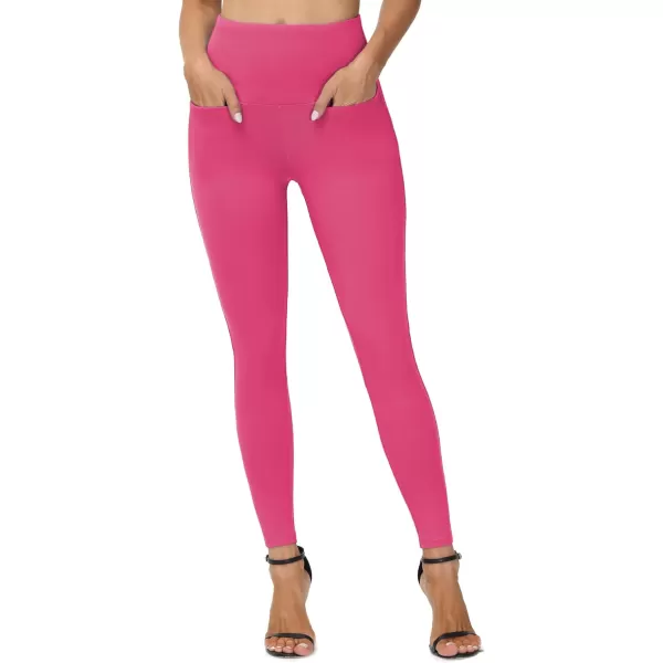THE GYM PEOPLE Womens Casual Yoga Leggings High Waisted Tummy Control Workout Pants with 4 PocketsBright Pink