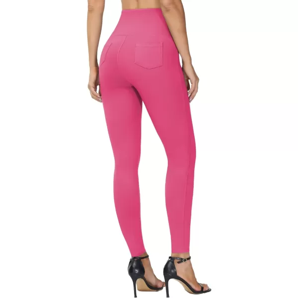 THE GYM PEOPLE Womens Casual Yoga Leggings High Waisted Tummy Control Workout Pants with 4 PocketsBright Pink