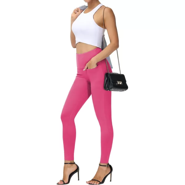 THE GYM PEOPLE Womens Casual Yoga Leggings High Waisted Tummy Control Workout Pants with 4 PocketsBright Pink