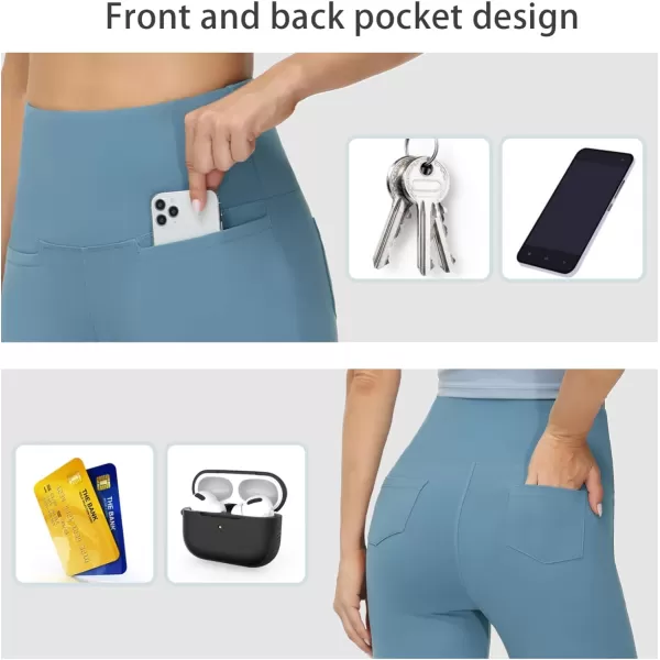 THE GYM PEOPLE Womens Casual Yoga Leggings High Waisted Tummy Control Workout Pants with 4 PocketsGrey Blue