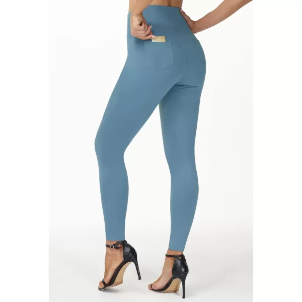 THE GYM PEOPLE Womens Casual Yoga Leggings High Waisted Tummy Control Workout Pants with 4 PocketsGrey Blue
