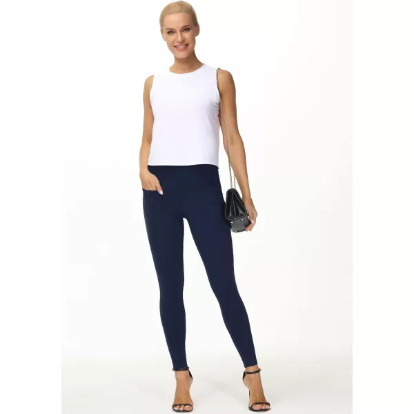 THE GYM PEOPLE Womens Casual Yoga Leggings High Waisted Tummy Control Workout Pants with 4 PocketsNavy Blue